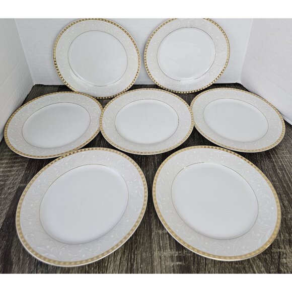 The Bavaria Collection by Casa Elite 7 1/2" Dessert Plates Gold Tone Trim(Set 7) - Picture 8 of 8